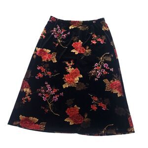 Laura Scott Y2K velvet Maxi Skirt 16/18 Black Floral Stretch Goth whimsigoth